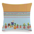 Linen Easter pillowcase featuring cartoon rabbits and colorful plaid patterns - Style 15