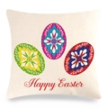 Fodera per cuscino pasquale in lino con uova colorate e scritta Happy Easter - Stile Tre Uova Colorate con Fantasia (14)