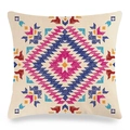 Taie d'oreiller en lin avec motifs géométriques bohèmes sur fond crème doux - Style De Couches De Losanges Rose Bleu Orange Rouge (8)