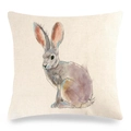 Linen Easter cushion cover featuring a watercolor rabbit print on a beige background - Vivid Colour Watercolour Rabbit (20) / 18x18 Inch