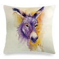 Funda de cojín cuadrada de lino con impresión artística de burro de colores vivos - Burro de Acuarela Colorido (10)