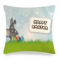 Macro detail of Easter bunny linen pillowcase showing textured fabric and Happy Easter print - Cartoon Rabbit On Grass Style (20)
