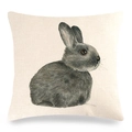 Linen Easter pillow cover featuring a realistic gray bunny watercolor illustration - Realistic Gray Sitting Rabbit (21) / 18x18 Inch
