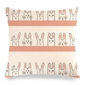 Linen Easter pillowcase with cute gray bunny illustration and pink stripe patterns - Style 17