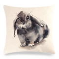 Linen cushion cover with watercolor lop-eared rabbit print on beige fabric - Black Gray Artistic Lop Rabbit (22) / 18x18 Inch