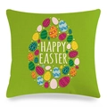 Λεπτομέρεια από λινή μαξιλαροθήκη Happy Easter με πολύχρωμα αυγά σε πράσινο φόντο - Σχέδιο Μωσαϊκό Περίγραμμα Τεράστιο Αυγό Πράσινο (20) / 45x45 cm