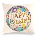 Λεπτομερής όψη της λινής μαξιλαροθήκης Happy Easter με πολύχρωμα σχέδια αυγών - Σχέδιο Κεντρική Κυκλική Διάταξη Αυγό Λουλούδι (19) / 45x45 cm