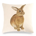 Linen Easter pillow cover featuring a realistic brown rabbit illustration on beige fabric - Realistic Brown Illustration Rabbit (23) / 18x18 Inch