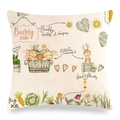 Paas linnen kussensloop met schattige handgetekende konijnenillustratie voor de woondecoratie - Konijn In Mand Stijl (1)