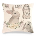 Paashaas linnen kussenhoes met handgeschilderd aquarel konijn en bloemenpatroon ontwerp - Grijze Konijntjes BUNNY baby Stijl (款式-2)