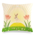 Linnen kussensloop met paashaas en tulpenmotief op een witte achtergrond - Konijn in Gras met Tulpen (款式-3)