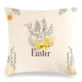 Detail of Easter pillow cover showing natural linen texture and vintage rabbit print - Vintage Bunny with Eggs and Yellow Flowers (款式-6)