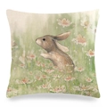Easter linen pillowcase with watercolor rabbit and daisy floral garden pattern - Jumping Rabbit