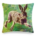 Linen Easter pillow cover with artistic oil painting rabbit design for sofa decor - Running Hare (3)