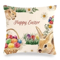 Linen Easter pillow cover with watercolor rabbits and Happy Easter festive text - Happy Easter Text Rabbit Style (5)