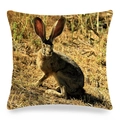 Linen cushion cover with realistic brown rabbit on a dry grass field background - Realistic Wild Rabbit in Wilderness (8)