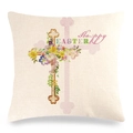 Funda de cojín de Pascua de lino con diseño de cruz floral y texto de Happy Easter - Estilo Cruz Floral (1)