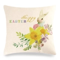 Funda de cojín de lino de Pascua con conejo en acuarela y estampado floral de narcisos - Estilo Conejo con Lazo Azul y Narciso (2)