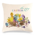 Funda de cojín de Pascua de lino con pollitos amarillos y huevos de colores en blanco - Estilo Huevo de Pascua y Nido de Pollito (4)