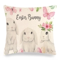 Easter Bunny linen pillow cover featuring watercolor rabbits and colorful spring flowers - Easter Bunny Artistic Word Style (7)