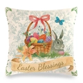 Oster-Leinenkissenbezug mit Hase, bunten Eiern und Blumenmuster für die Dekoration - Osterkorb Ostereier Hase Segen Design (Stil-4)
