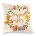 Detailansicht eines Leinen-Kissenbezugs mit Osteraquarellblumen und Eierkranz - Aquarell-Stil Osterkranz mit Blumen und Eiern (Stil-5)