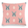 Detail of Easter linen pillow cover with pink rabbit and striped egg pattern - Pink Rabbit Style (Style-1)