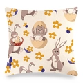 Fodera per cuscino pasquale in lino con coniglietto e uova colorate decorativa - Stile Coniglio Floreale Beige (Stile-7)