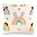 Dettaglio di federa in lino con animali arcobaleno colorati su tessuto beige - Stile Arcobaleno Animali Cartone Animato (Stile-8)