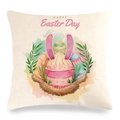 Easter rabbit ears and colorful eggs print on square linen pillowcase with Happy Easter text - Happy Easter Day Egg Style (11)