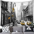 Modern city street tapestry with yellow taxi accent hanging above a living room sofa - NYC Street View with Yellow Taxi (14) / 100x70(Peach Skin)