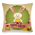 Dettaglio della trama in lino della federa pasquale con coniglietto e testo Happy Easter - Stile Coniglio Ghirlanda Vintage (Stile-2)