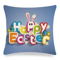 Light blue Easter linen pillow cover with Happy Easter text and bunny floral prints - Blue 3D Lettering Egg Style (Style-6)