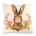 Detail view of the linen pillowcase fabric with a watercolor bunny and floral print - Watercolor Brown Rabbit Head Style (Style-8)