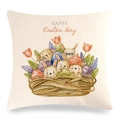 Easter linen pillow cover featuring watercolor rabbits, eggs, and Happy Easter text - Assorted Rabbits Collection Style (12)