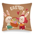 Detail showing the linen texture and festive rabbit print on the Easter cushion cover - Top Hat Scarf Rabbit Basket Style (Style-9)