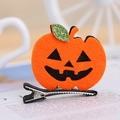 Fermaglio per capelli a zucca in feltro 3D con sorriso e foglia di paillettes verdi - Zucca Sorridente / 5.5*5.5cm