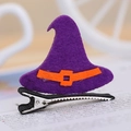 Purple felt witch hat hair clip with orange buckle for Halloween costume accessories - Purple Hat