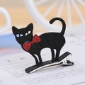 Cute Halloween black cat hair clip with red glitter bow and durable metal duckbill clip - Black Cat