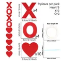 Red felt XOXO and heart banner set with measurements and 3m hanging rope - Red XOXO Heart Style / 9 Pieces Pack / Red