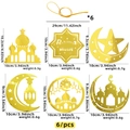 6-piece set of gold Ramadan hanging ornaments featuring moon star and castle shapes - Middle Eastern Festival Gold Pendant