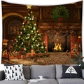 Close-up of a large Christmas tree tapestry hanging above a modern sofa for festive home decor - 100x70cm / Peach Skin / Gift Box & Teddy Bear Christmas Style (4)