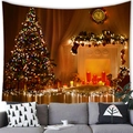 Detailed view of festive Christmas tree tapestry hung above a cozy sofa in a living room - 100x70cm / Peach Skin / Vintage Clock Christmas Style (5)