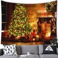 Detaillierter Weihnachtsbaum Wandteppich mit festlichem Kamin und Geschenkboxen - Geschmückter Weihnachtsbaum Stil (6) / Pfirsichhaut / 100x70cm
