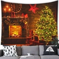 Detaillierter Weihnachtsbaum und Kamin auf einem weichen Wandteppich aus Stoff - Pfirsichhaut / Retro Holzmaserung Weihnachtsinnenraum (10) / 100cmx70cm
