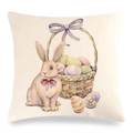 Easter bunny and eggs watercolor print on square linen throw pillowcase cover - Cute Rabbit With Bowknot Style (17)