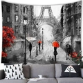 Black and white Eiffel Tower tapestry with red trees and umbrellas above a grey sofa - Romantic Paris Red Umbrella Style (16) / 100x70(Peach Skin)