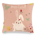 Close-up of Easter rabbit and colorful eggs printed on linen throw pillow cover - Light Pink Long-eared Bunny Style (19)