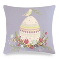Detailed texture of Easter linen pillowcase with cute bunny egg and floral print - Light Purple Egg Bird Floral Cluster Style (17)