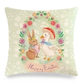 Detailed view of linen cushion cover texture with bunny and Happy Easter floral print - White Bunny Goose Wreath Style (14)